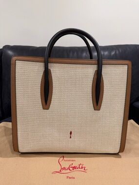 Christian Louboutin Paloma S Large Ivory Canvas & Brown Leather Tote